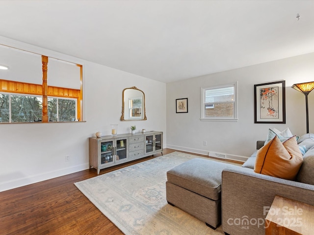 living room with wood-type flooring