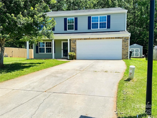 5879 Odenton Ln Unit 45, Pfafftown, NC 27040 - traditional home with driveway, an attached garage, brick siding, and a porch