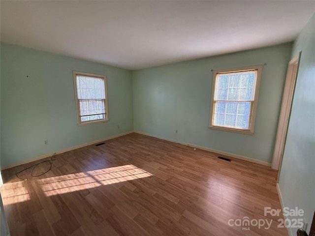 spare room featuring plenty of natural light and wood-type flooring