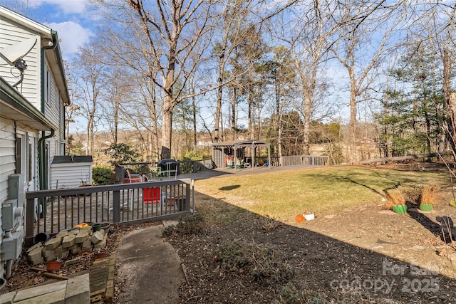 view of yard featuring a storage shed