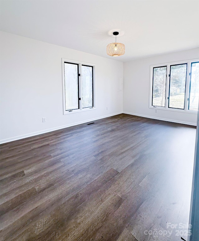 spare room with dark wood-type flooring