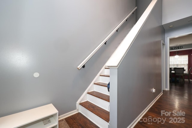 staircase featuring wood-type flooring