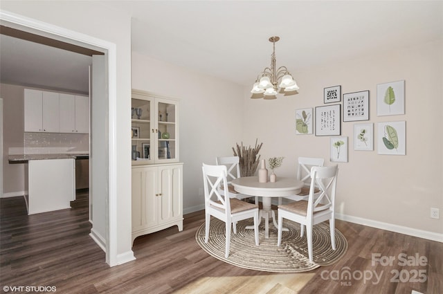 dining room featuring dark wood-type flooring and a chandelier