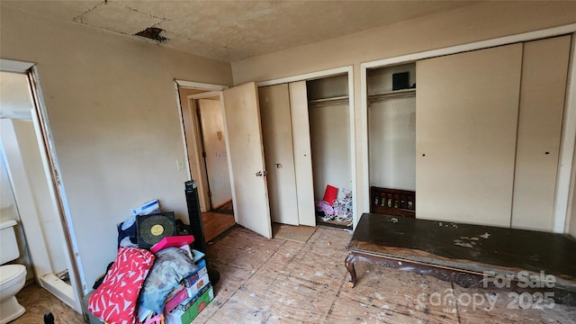 bedroom with multiple closets