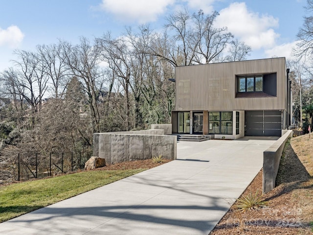 contemporary home featuring a garage