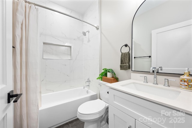 full bathroom featuring vanity, toilet, and shower / bath combo with shower curtain