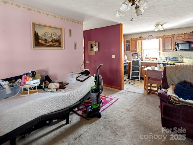 carpeted bedroom featuring sink