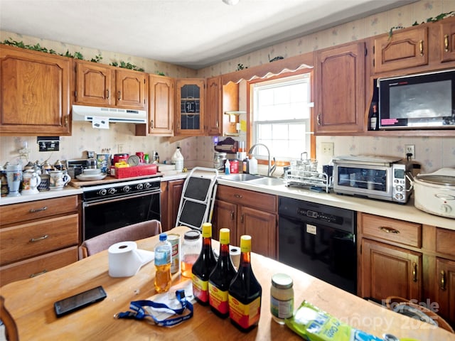 kitchen with sink and black appliances