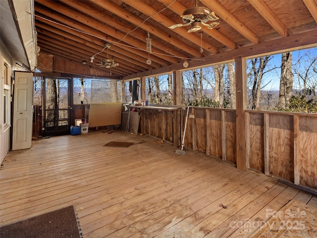 wooden deck with ceiling fan