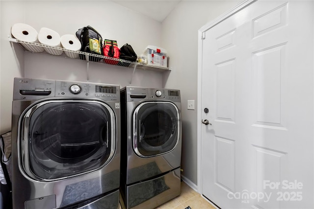 1605 Appledale Ct Unit 116, Fort Mill, SC 29715 - laundry area with washing machine and clothes dryer, tile patterned flooring, and baseboards