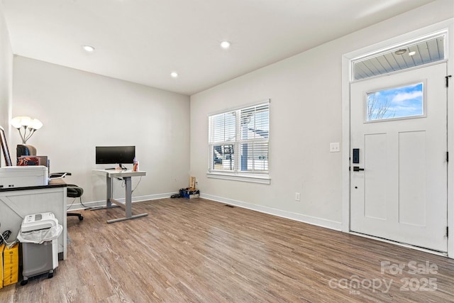 interior space with light hardwood / wood-style floors