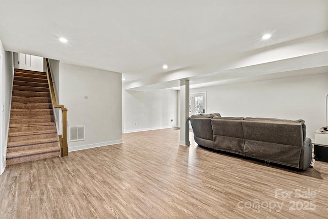 living room with light wood-type flooring