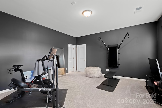 workout area featuring carpet