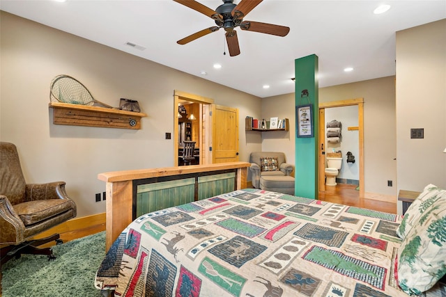 bedroom featuring visible vents, wood finished floors, and recessed lighting