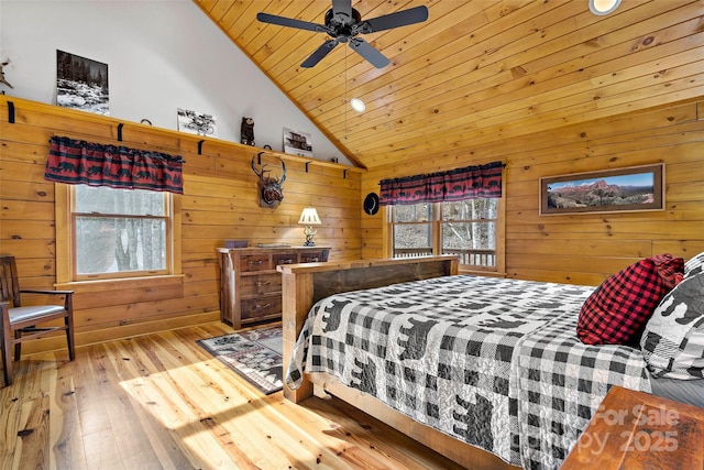 108 Oak Winds Dr Unit 202S, Old Fort, NC 28762 - bedroom with lofted ceiling, wood ceiling, hardwood / wood-style flooring, and wood walls