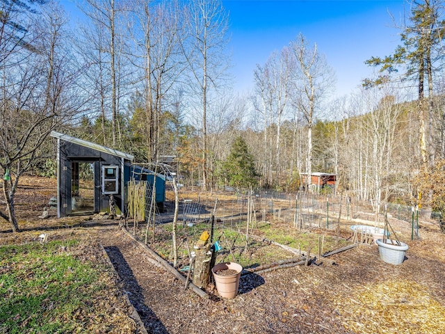 view of yard with an outbuilding