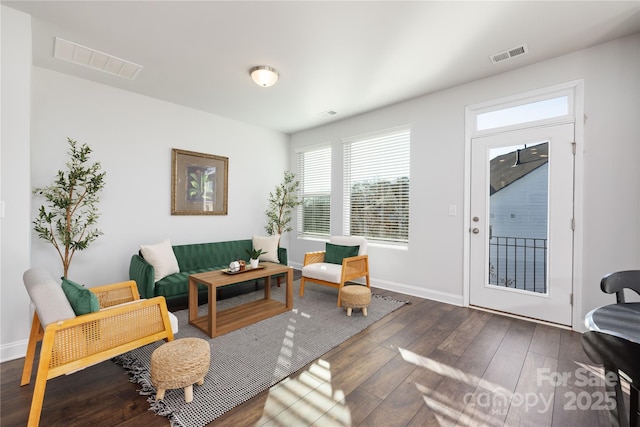 interior space with dark hardwood / wood-style floors