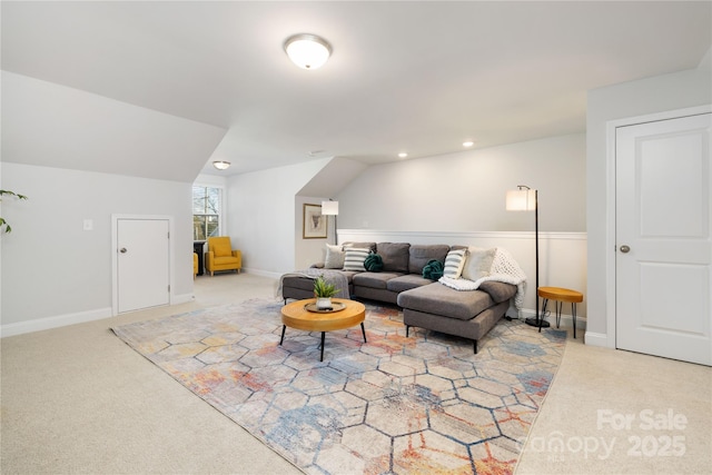 living room featuring light colored carpet