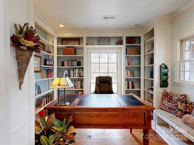 office with wood-type flooring