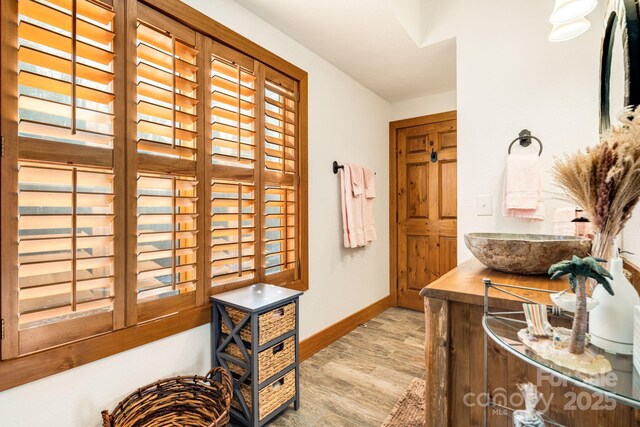 bathroom featuring sink and hardwood / wood-style flooring