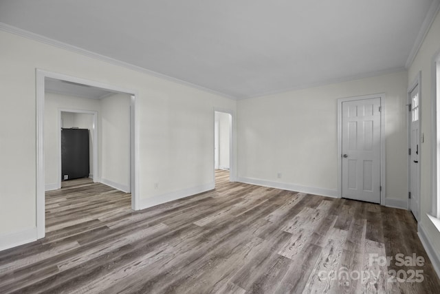 empty room featuring hardwood / wood-style flooring and crown molding