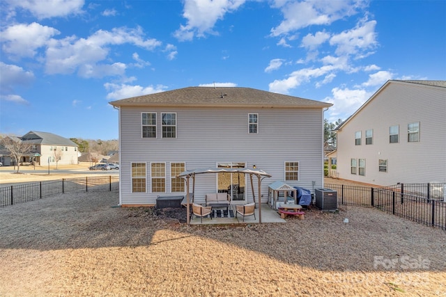 back of property featuring a patio and central air condition unit