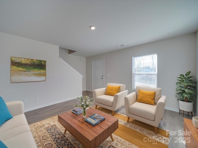 living room with hardwood / wood-style flooring