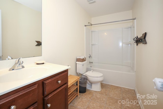 full bathroom with vanity, toilet, and shower / bathing tub combination