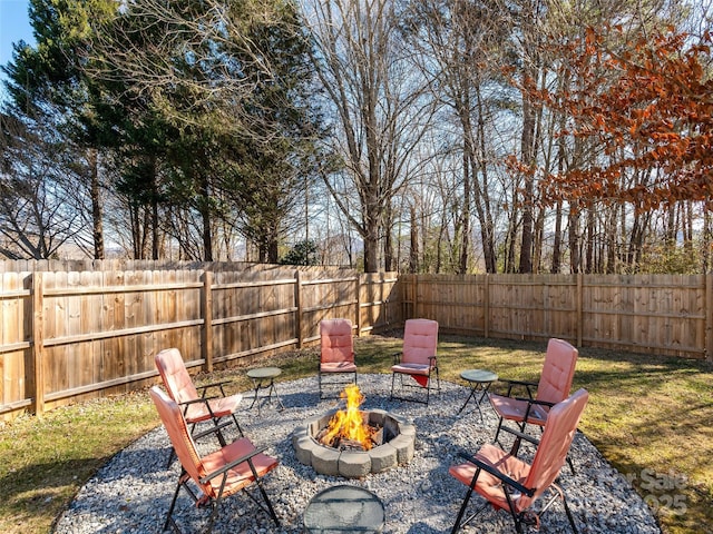 view of patio / terrace featuring a fire pit