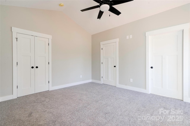 604 E Ridge St, Kings Mountain, NC 28086 - unfurnished bedroom featuring baseboards, vaulted ceiling, carpet floors, and a ceiling fan