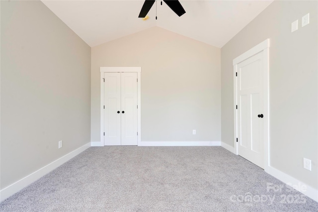 604 E Ridge St, Kings Mountain, NC 28086 - spare room with carpet floors, baseboards, lofted ceiling, and ceiling fan