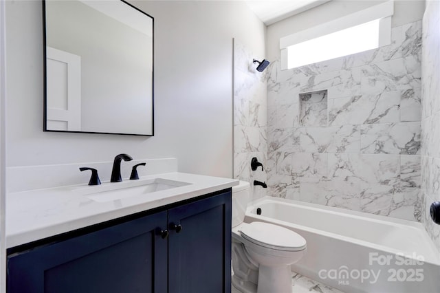 604 E Ridge St, Kings Mountain, NC 28086 - bathroom with marble finish floor, toilet, vanity, and bathing tub / shower combination