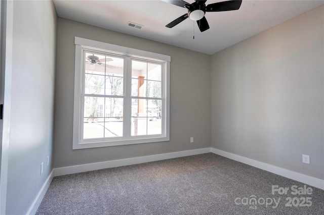 604 E Ridge St, Kings Mountain, NC 28086 - carpeted empty room with baseboards, visible vents, and a ceiling fan