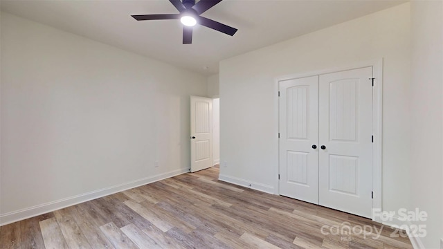 4607 Ferguson Cir, Waxhaw, NC 28173 - unfurnished bedroom with a closet, light wood-style floors, baseboards, and ceiling fan