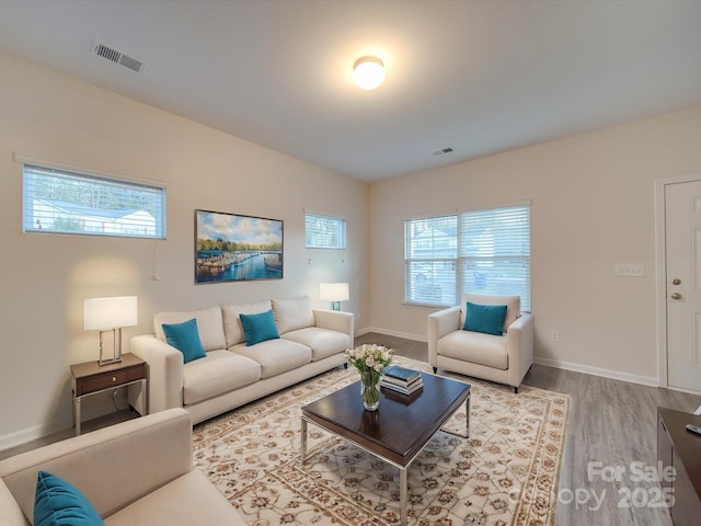 living room with light wood-type flooring