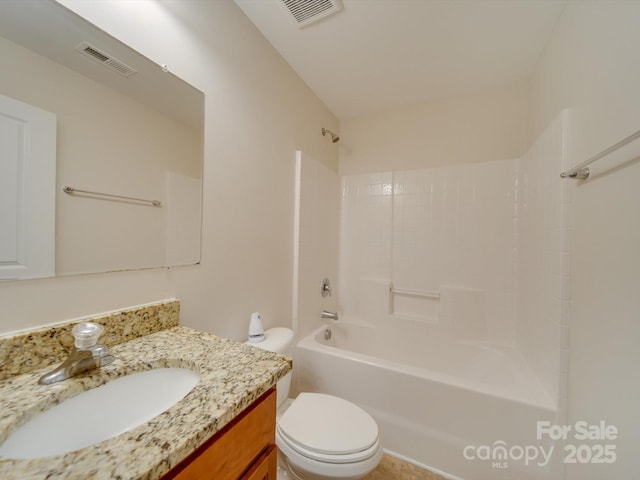 full bathroom featuring vanity, toilet, and shower / bath combination