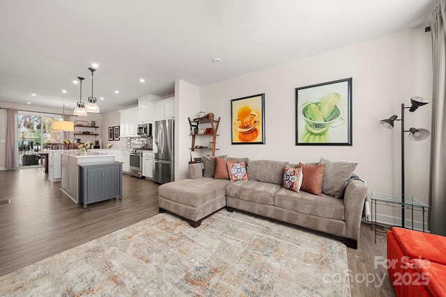 living room with dark wood-type flooring