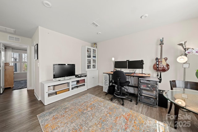 office area with wood-type flooring