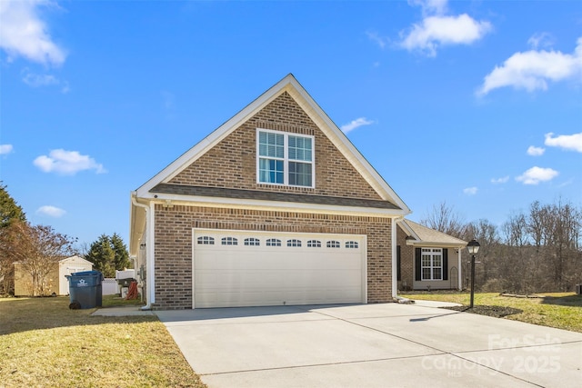 view of front of house featuring a garage and a front lawn