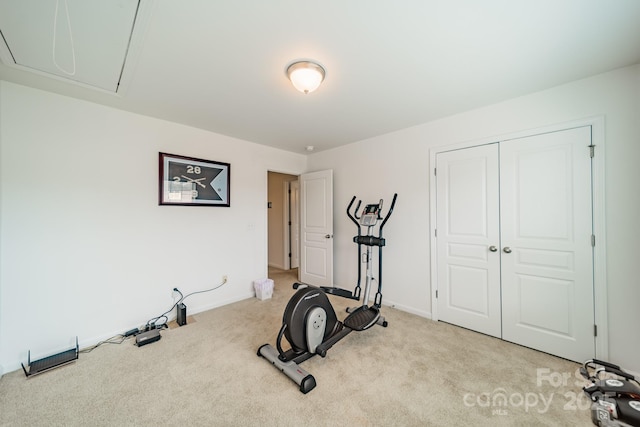 workout area with light carpet