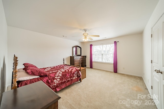 bedroom featuring carpet flooring and ceiling fan