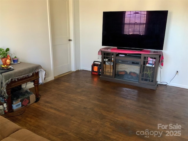 living room with dark wood-type flooring