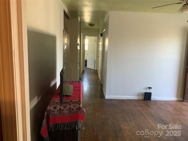 hallway with dark wood-type flooring