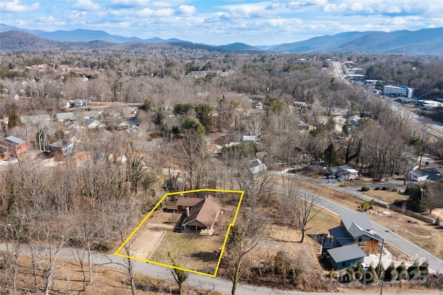 birds eye view of property with a mountain view