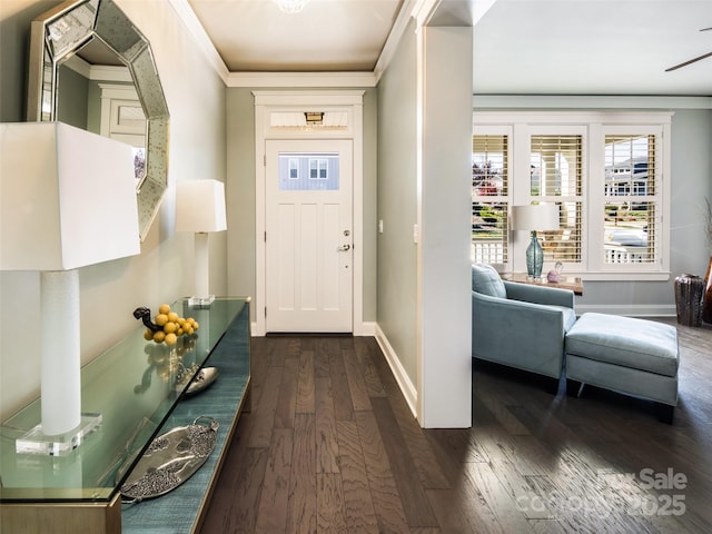 entrance foyer featuring crown molding and dark hardwood / wood-style flooring