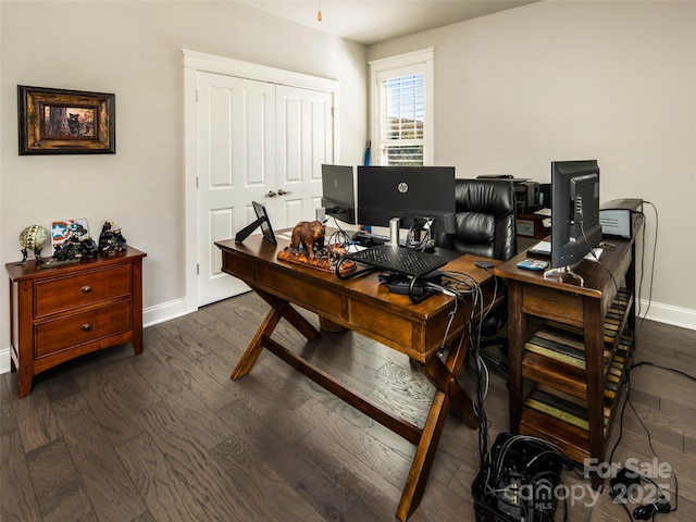 office with dark wood-type flooring