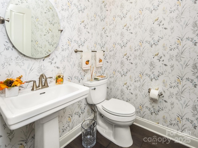 bathroom featuring hardwood / wood-style flooring and toilet