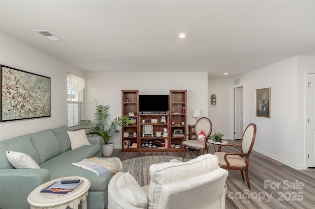 living room with wood-type flooring