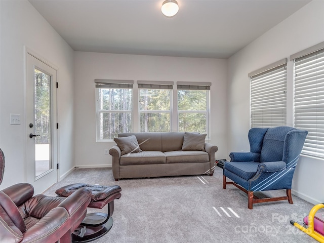 living room with light colored carpet