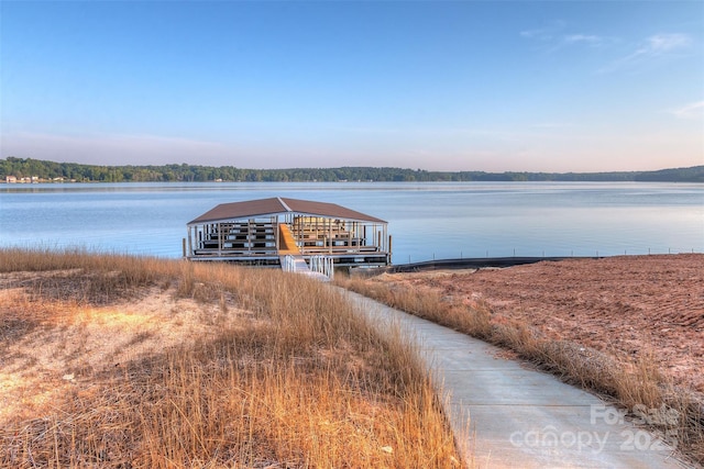 dock area with a water view